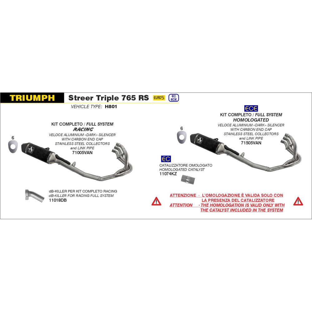 Ligne complète Arrow Homologué Veloce Triumph Street Triple 765 RS 2023