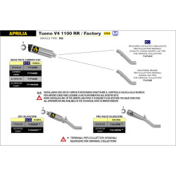 Echappement Arrow Race-Tech Aluminium embout carbone, Aprilia RSV 4 09-15 RSV 4 RR / RF 15-18 Tuono V4 R 11-15 V4 1100 RR 15-18