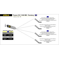 Echappement Arrow Race-Tech Alu noir embout carbone, Aprilia RSV 4 09-15 RSV 4 RR / RF 15-18 Tuono V4 R 11-15 V4 1100 RR 15-18