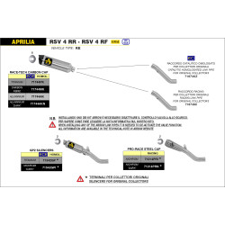 Echappement Arrow Race-Tech Aluminium embout carbone, Aprilia RSV 4 09-15 RSV 4 RR / RF 15-18 Tuono V4 R 11-15 V4 1100 RR 15-18