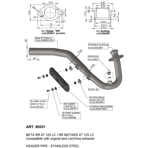 Raccord collecteur décatalyseur BETA RR 125 LC