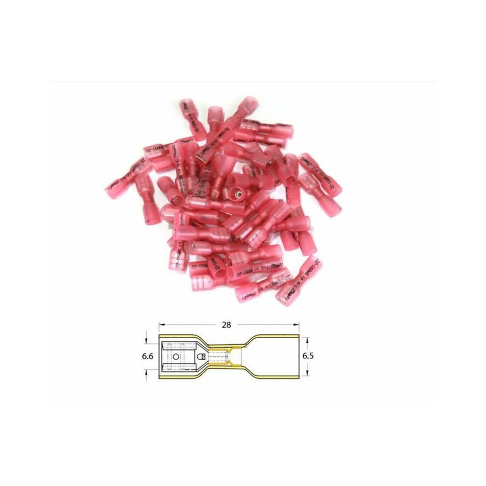 Bout à bout femelle plat à sertir thermo-rétractable BIHR Ø0,5mm²/1,5mm² - 50pcs transparent rouge