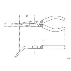 Pince à becs coudés plats longs striés BETA taille 200 branches gainées confort bi-matières