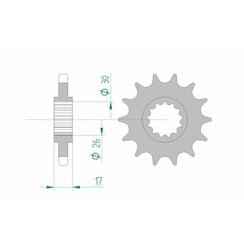 Pignon AFAM acier standard 20603 - 530 - 17 dents