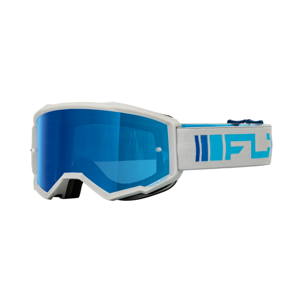 Masque FLY RACING Zone argent/bleu - écran bleu foncé/fumé