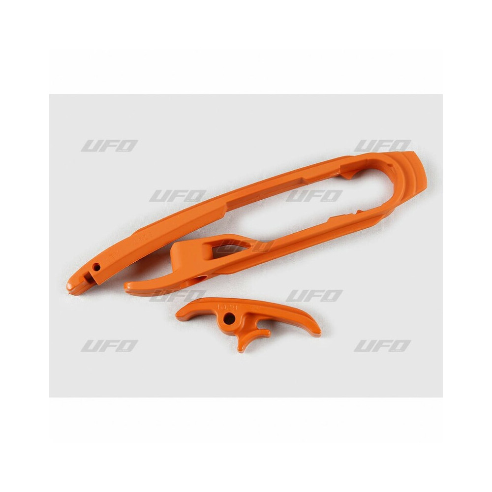 Kit patin de bras oscillant + patin de chaîne inférieur UFO orange KTM