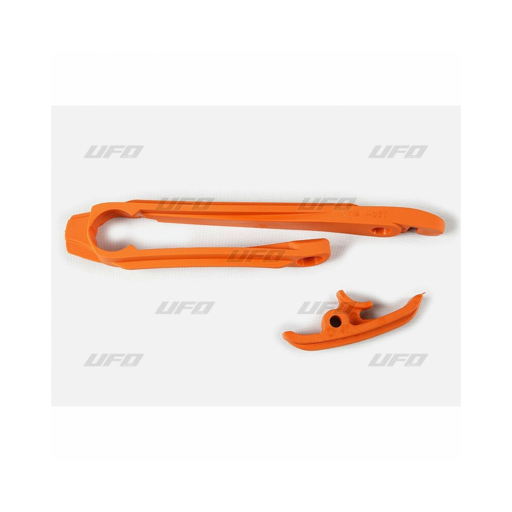 Kit patin de bras oscillant + patin de chaîne inférieur UFO orange KTM