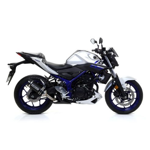 Echappement Arrow Thunder aluminium noir embout carbone, Yamaha MT-03 16-19 YZF-R3 15-18