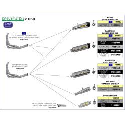 Ligne complète Arrow X-Kone embout carbone, Kawasaki Z 650 2017-20