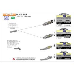 Raccord Arrow non catalysé, KTM Duke et RC 125 / 390 2017-20