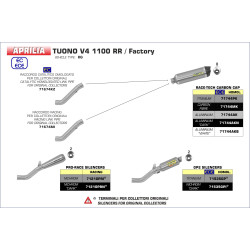 Raccord Arrow catalysé, Aprilia Tuono V4 RSV4 2017-23